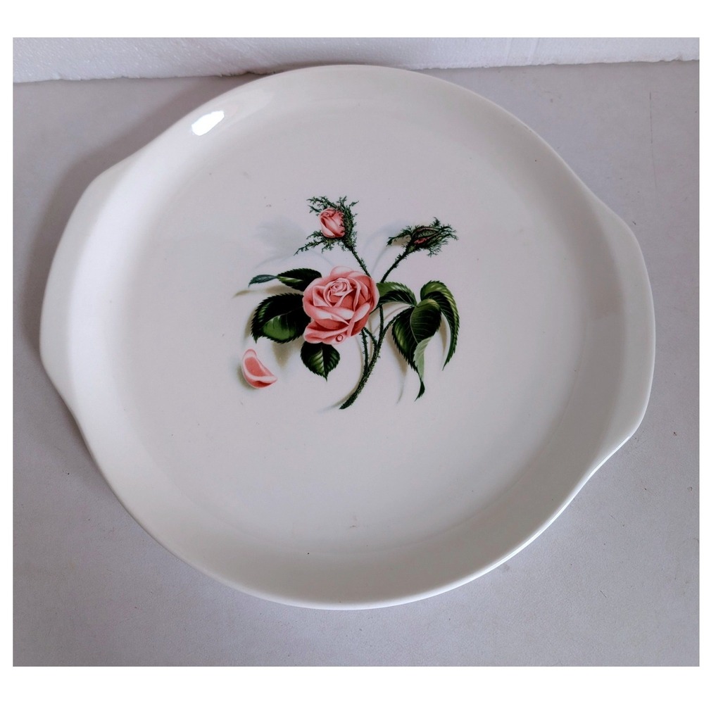 Vintage 50s Universal Ballerina Moss Rose Platter White Floral Chop Plate